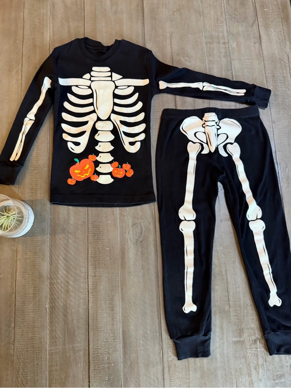 Kids' Black Skeleton Set with Pumpkin Accents—Glow in the Dark